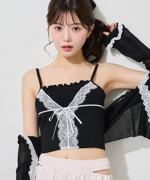 ポールカ アンサンブル ノースリーブ カーディガン リブ レース one after another NICE CLAUP カーディガン 「アンサンブル可能