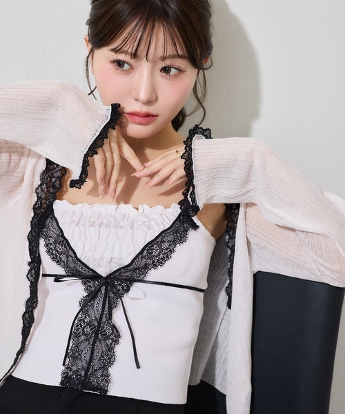 ポールカ アンサンブル ノースリーブ カーディガン リブ レース one after another NICE CLAUP カーディガン 「アンサンブル可能