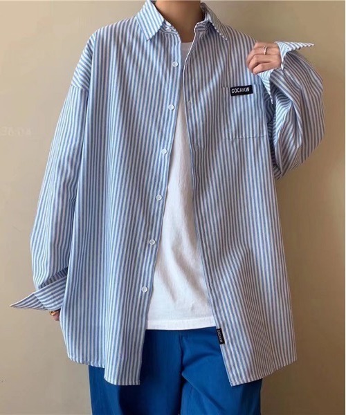 「NEW GENTLEMAN」 長袖シャツ M ブルー メンズ_画像3