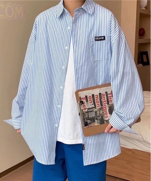「NEW GENTLEMAN」 長袖シャツ M ブルー メンズ_画像7