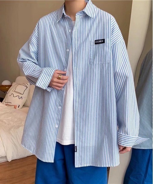 「NEW GENTLEMAN」 長袖シャツ M ブルー メンズ_画像9