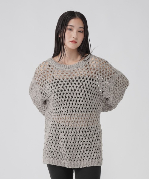 GLOBAL WORK　せこ子　透かし編みニットプルオーバー　ホイップ×チョコ GLOBAL WORK（グローバルワーク） ニット セーター 透かし編みクルー