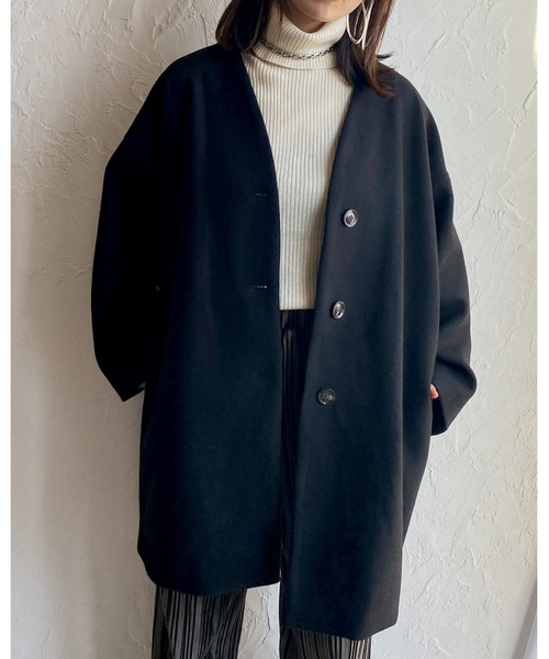 She's Closet ノーカラーコート コート ノーカラー Vネックミドル丈