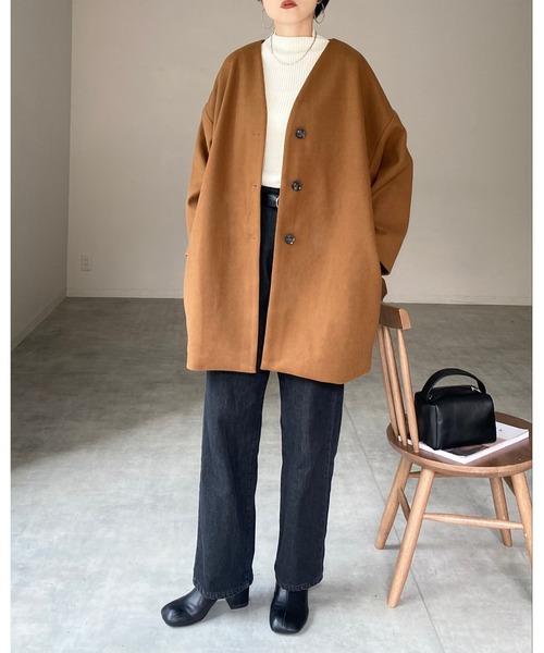 She's Closet ノーカラーコート コート ノーカラー Vネックミドル丈