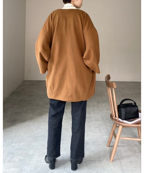 She's Closet ノーカラーコート コート ノーカラー Vネックミドル丈