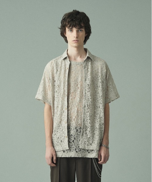 ひろみつ　JUHA レースシャツ JUHA シャツ FLOWER LACE S/S SHIRT メンズ レディース