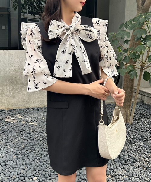 one after another NICE CLAUP ワンピース 前後2WAYボウタイブラウス+