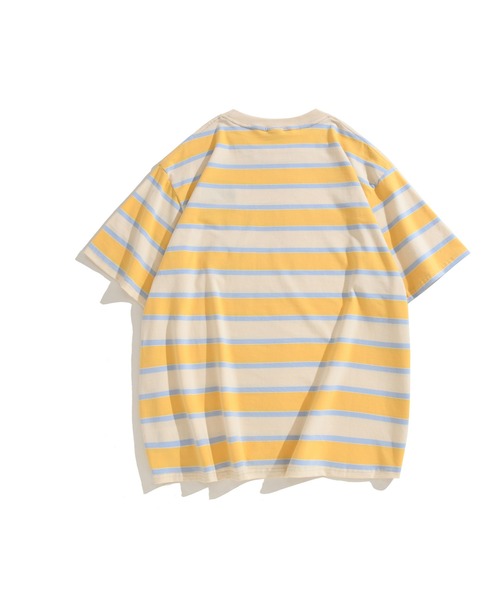 メンズ Tシャツ 刺しゅう ワッペン Tシャツ 半袖Tシャツ a1262 tシャツ HOOK -original- ワッペン刺繍入り配色ボーダー半袖TEE