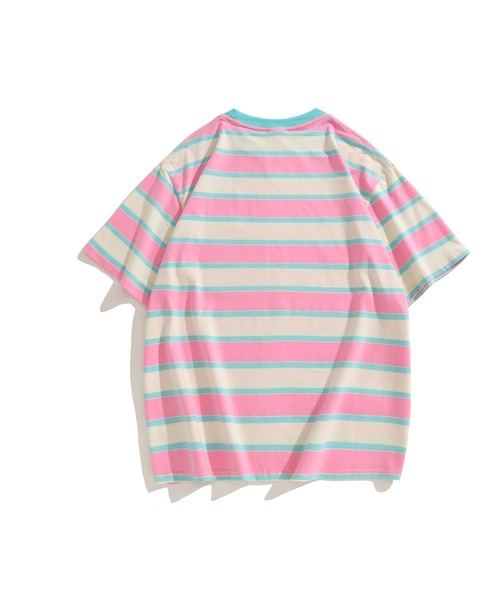 刺繍Tシャツ 刺繍 ワッペン Tシャツ Tシャツ 半袖 tシャツ HOOK -original- ワッペン刺繍入り配色ボーダー半袖TEE