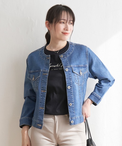 ikka（イッカ） デニムジャケット gジャン ストレッチノーカラーデニム