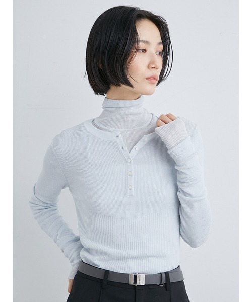 ニット セーター ヘンリーネックシアーリブニット レディース MIESROHE ニット セーター ヘンリーネックシアーリブニット