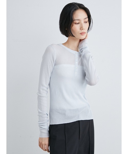 ニット セーター ヘンリーネックシアーリブニット レディース MIESROHE ニット セーター ヘンリーネックシアーリブニット