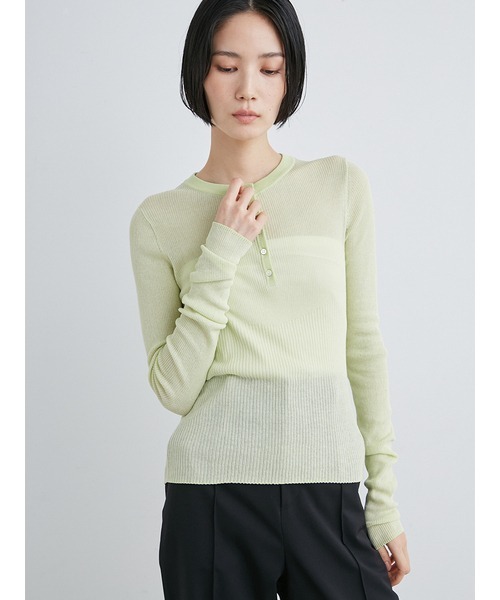 ニット セーター ヘンリーネックシアーリブニット「ウォッシャブル」 レディース MIESROHE ニット セーター ヘンリーネックシアーリブニット