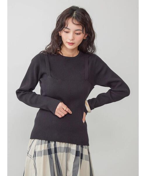AMERI 美品　ネックギャザー　リボン　ニットトップ　ブラック Ameri（アメリ）の「NECK GATHER RIBBON KNIT TOP（ニット