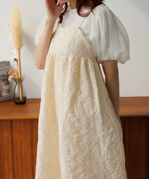 Doula ワンピース ふくれ花柄ジャガードキャミワンピース