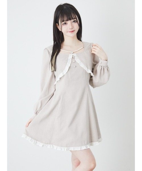 Ank Rouge ワンピース フロントパールボレロ風ワンピース