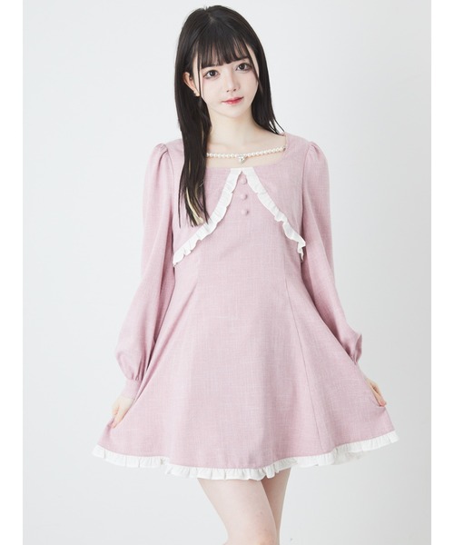 Ank Rouge フロント開きモノグラムワンピース ピンク フロント開き