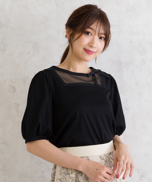 tシャツ 「追加生産」ドットチュール切替カットソー レディース