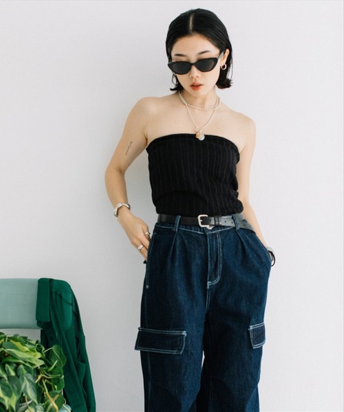 チューブトップ ベアトップ rib bare tops