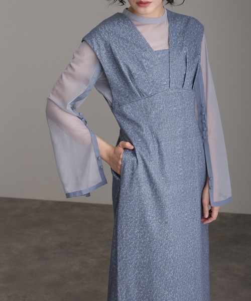 新品✨4L✨アトロ　ミモレ丈＆五分袖フォーマル結婚式　オケージョンワンピース atlo（アトロ） パーティードレス ドレス ミモレ丈＆袖あり フォーマル