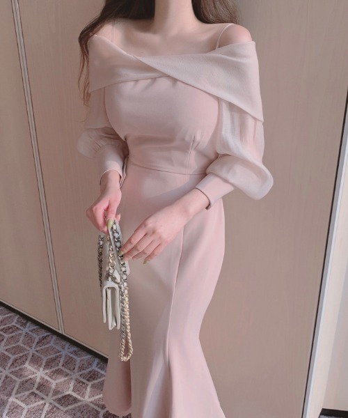 ★セール♪★BGMAXAZRIA オフショルダードレープドレス★ FREE STYLISTS ドレス YUGA_YGMC オフショルダー シアーアーム