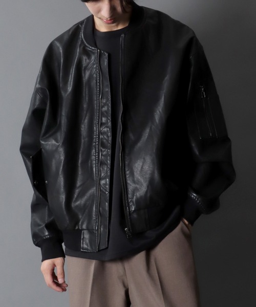 SITRY ma1 ma-1 Synthetic Leather MA-1/オーバーサイズ