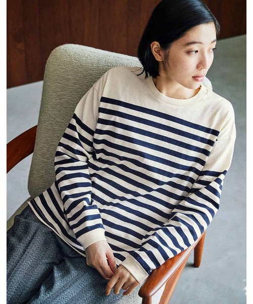 tシャツ ＴＨＲＥＥ　ＦＩＦＴＹ　ＳＴＡＮＤＡＲＤ　クルーネックのパネルボーダーＴシャツ レディース