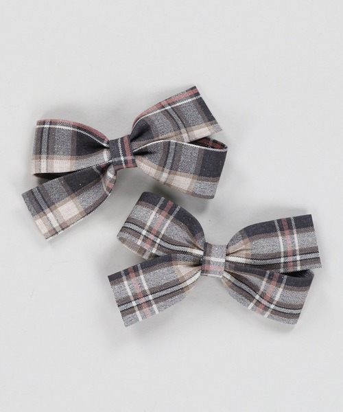 SPINNS ヘアクリップ 「2個セット」ギンガムチェックリボンピン  