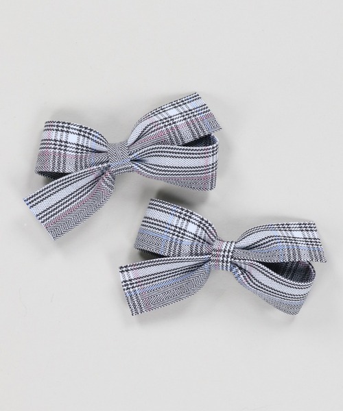 SPINNS ヘアクリップ 「2個セット」ギンガムチェックリボンピン  