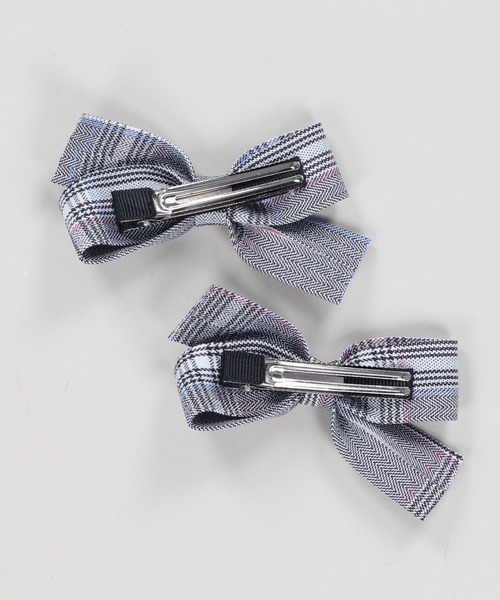 SPINNS ヘアクリップ 「2個セット」ギンガムチェックリボンピン  