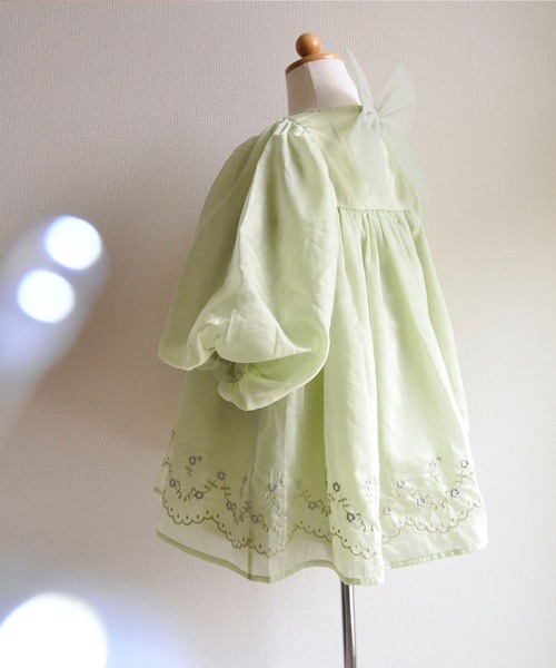 ミルフィーユ　ワンピース　130 coto cotte ワンピース 裾刺繍 シアーパフ ワンピ キッズ 子供服