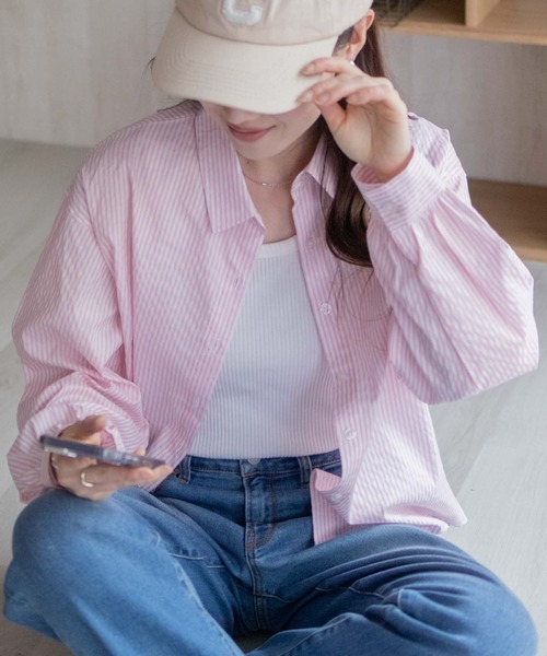 HUIS淡い水色の長袖シャツ 25S/S】アズレージョプリント 長袖シャツ / ペイズリー柄
