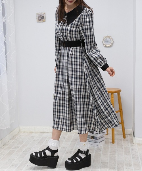 pumpkin port シャツワンピース チェック柄クレリックシャツ