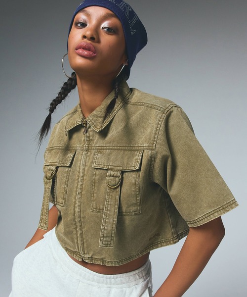 ブラウス シャツ BELT POCKET CROPPED WORK SHIRT レディース