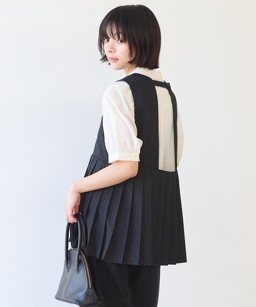 ベスト ジレ つぶつぶジャカード プリーツベスト レディース