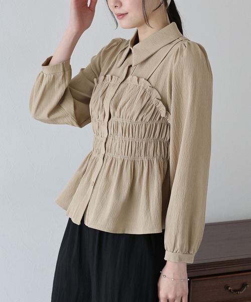 早い者勝ち【新品】UN3D. 完売品ビスチェレイヤードショートシャツ-ベージュ BUSTIER LAYERED SHORT SH / ビスチェレイヤードショートシャツ