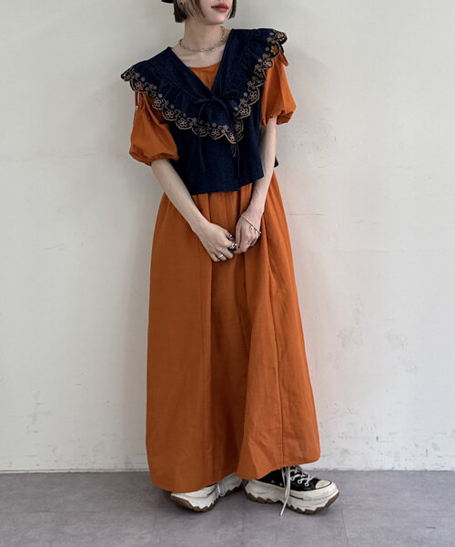 2点セットボーダーワンピースデニムベストおしゃれ w closet ワンピース 「セットアイテム」デニムベストワンピ