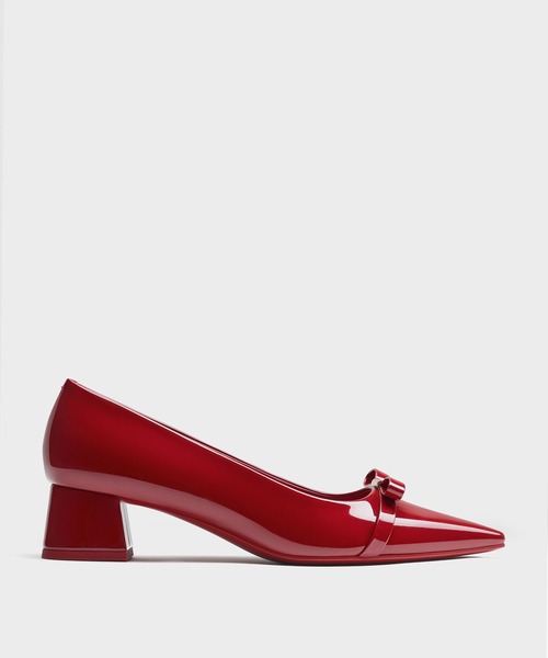CHARLES&KEITH ドリアン パテントボウブロックヒールパンプス 35 CHARLES ＆ KEITH（チャールズ&キース） パンプス Dorian ドリアン