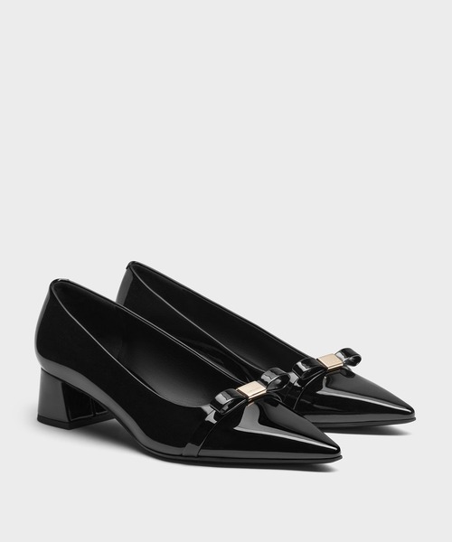 CHARLES&KEITH ドリアン パテントボウブロックヒールパンプス 35 CHARLES ＆ KEITH（チャールズ&キース） パンプス Dorian ドリアン