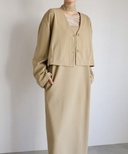 セットアップ 「Et」Cut Georgette One-Piece Dress Jacket Set レディース