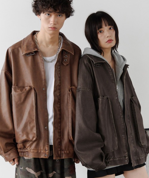 PBLIM ブルゾン アウター 「UNISEX」ウォッシュドレザーブルゾン
