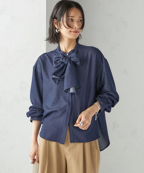 SHIPS（シップス） ブラウス シャツ 「手洗い可能」デニム ライク