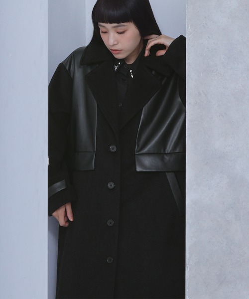 ELUNIS コート チェスターコート 合皮コンビチェスターコート