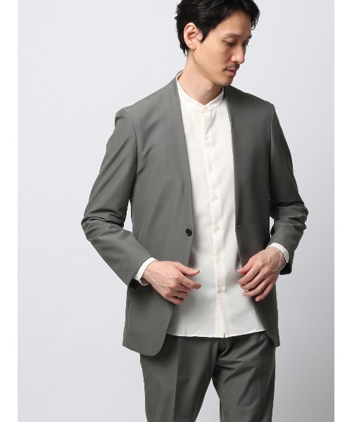 DELICIOUS 中綿ノーカラーグレージャケット M ジャケット テーラードジャケット スマみえジャケット ノーカラー