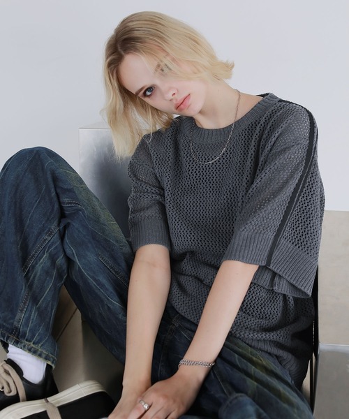 「ROCHEM」 半袖ニット S ホワイト メンズ_画像4