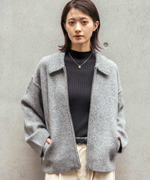 ミリタリー風 ジャケット ハイネック ニット襟付き グレー 秋冬　y2k 平成 ミリタリー風 ジャケット ハイネック ニット襟付き グレー 秋冬コーデ