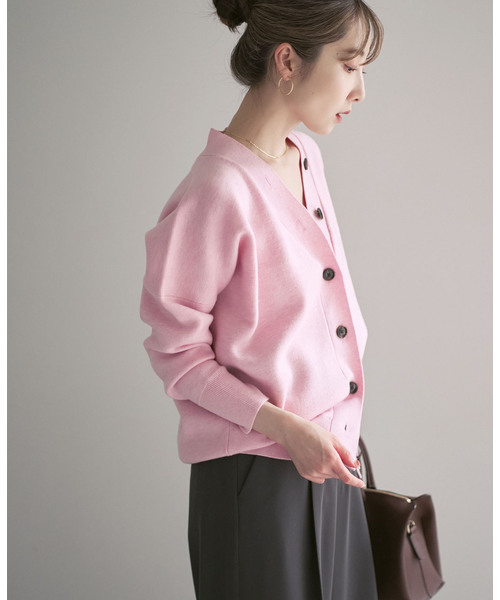 noble【新品タグ付】モヘア風 Vネックカーディガン 薄いピンク NOBLE（ノーブル） カーディガン 「追加」Vネックドルマンカーディガン
