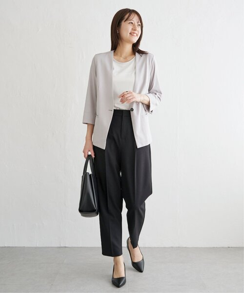 「IKKA LOUNGE」 ノーカラージャケット M ライトグレー レディース_画像4