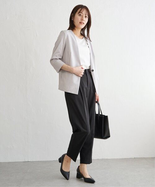 「IKKA LOUNGE」 ノーカラージャケット M ライトグレー レディース_画像5