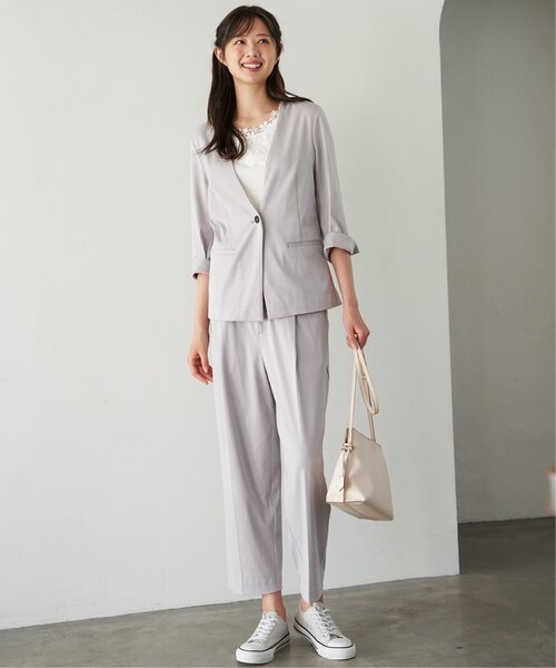 「IKKA LOUNGE」 ノーカラージャケット M ライトグレー レディース_画像8